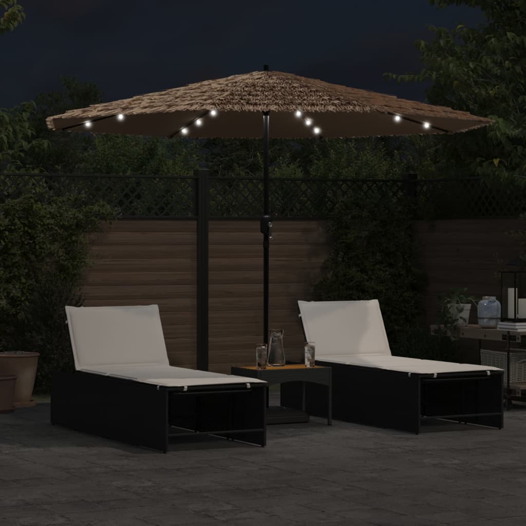 Skėtis nuo saulės su LED/plieniniu stulpu, rudas, 324x324x247cm