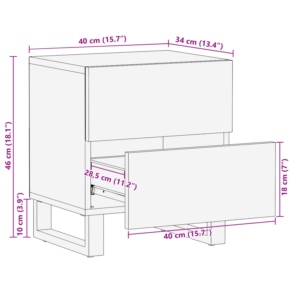 Bedside tables, 2 pcs., 40x34x46cm, bleached mango solid wood