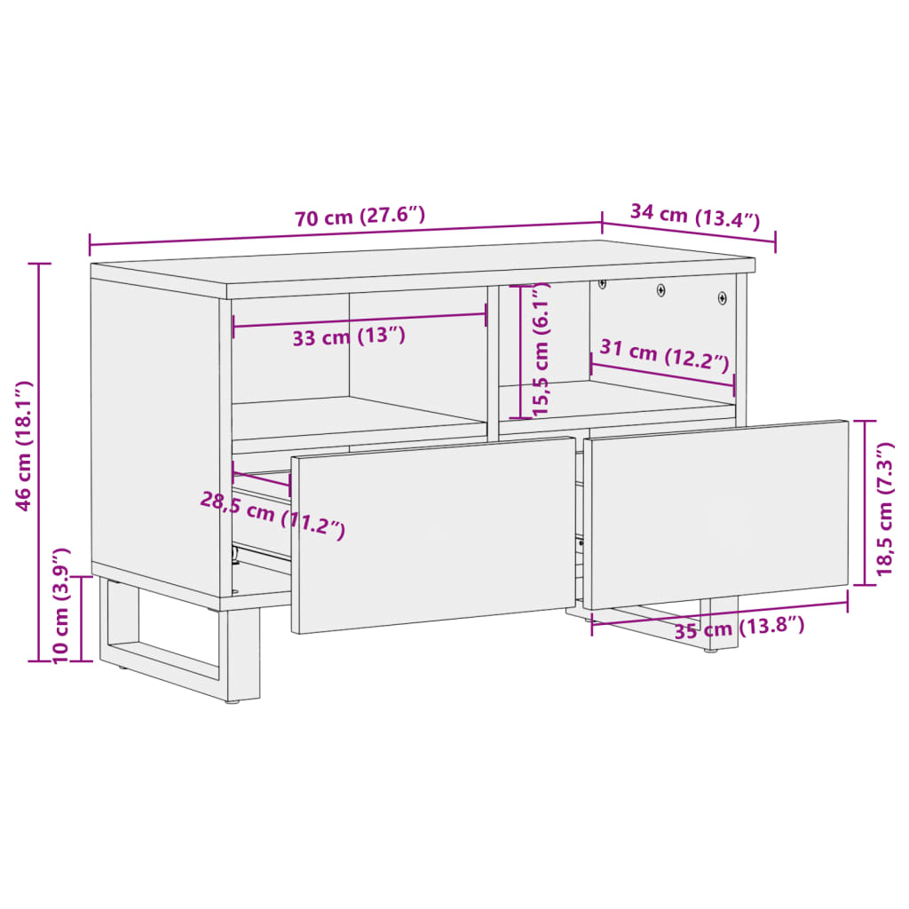 TV cabinet, 70x34x46cm, solid acacia wood