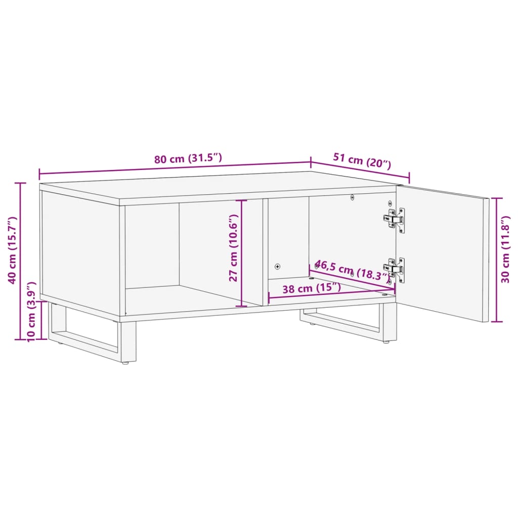 Coffee table, brown, 80x51x40cm, solid mango wood