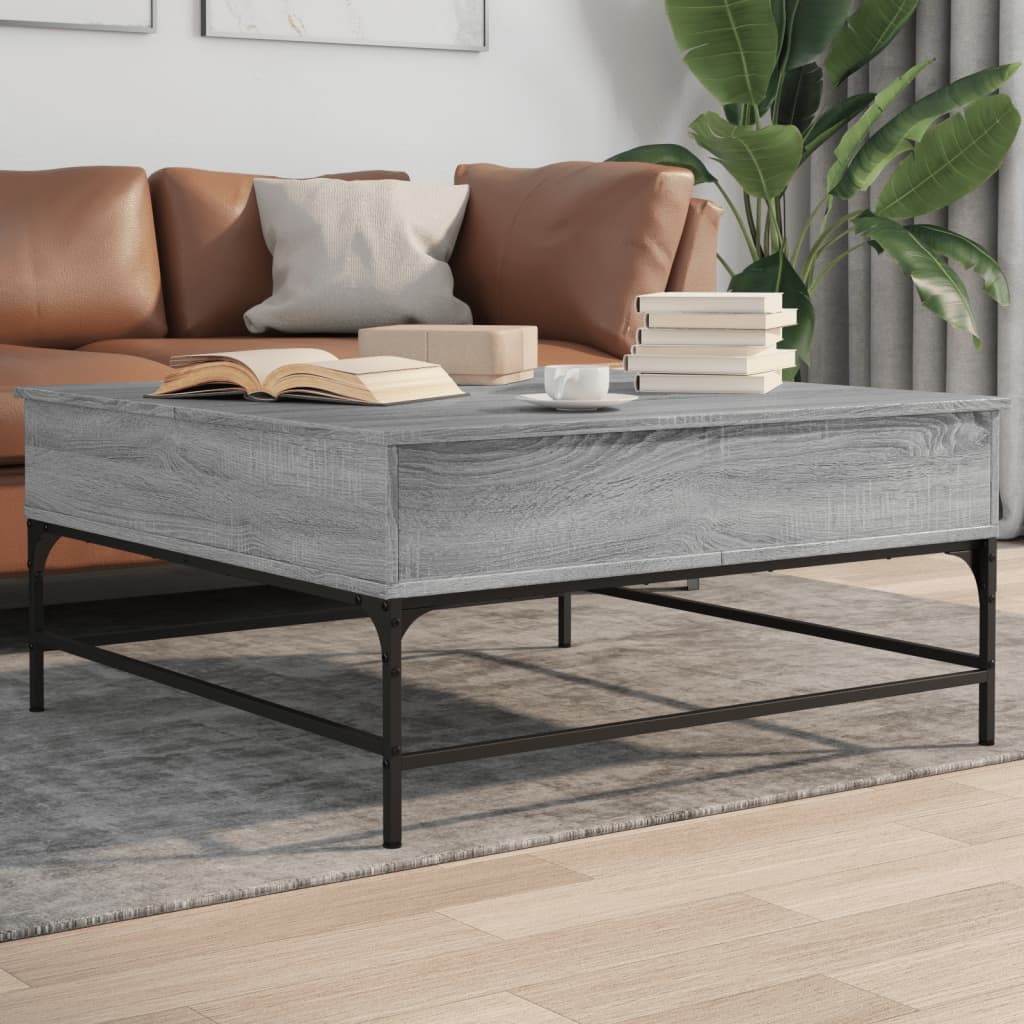 Coffee table, grey oak, 95x95x45cm, wood and metal
