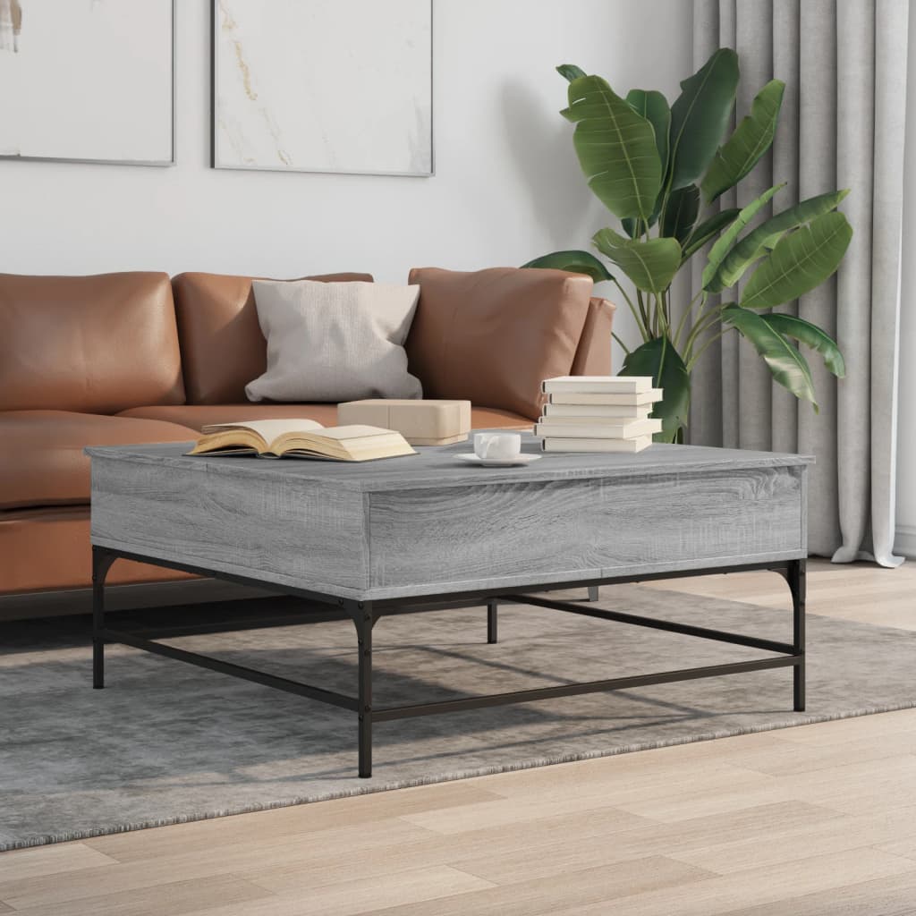 Coffee table, grey oak, 95x95x45cm, wood and metal