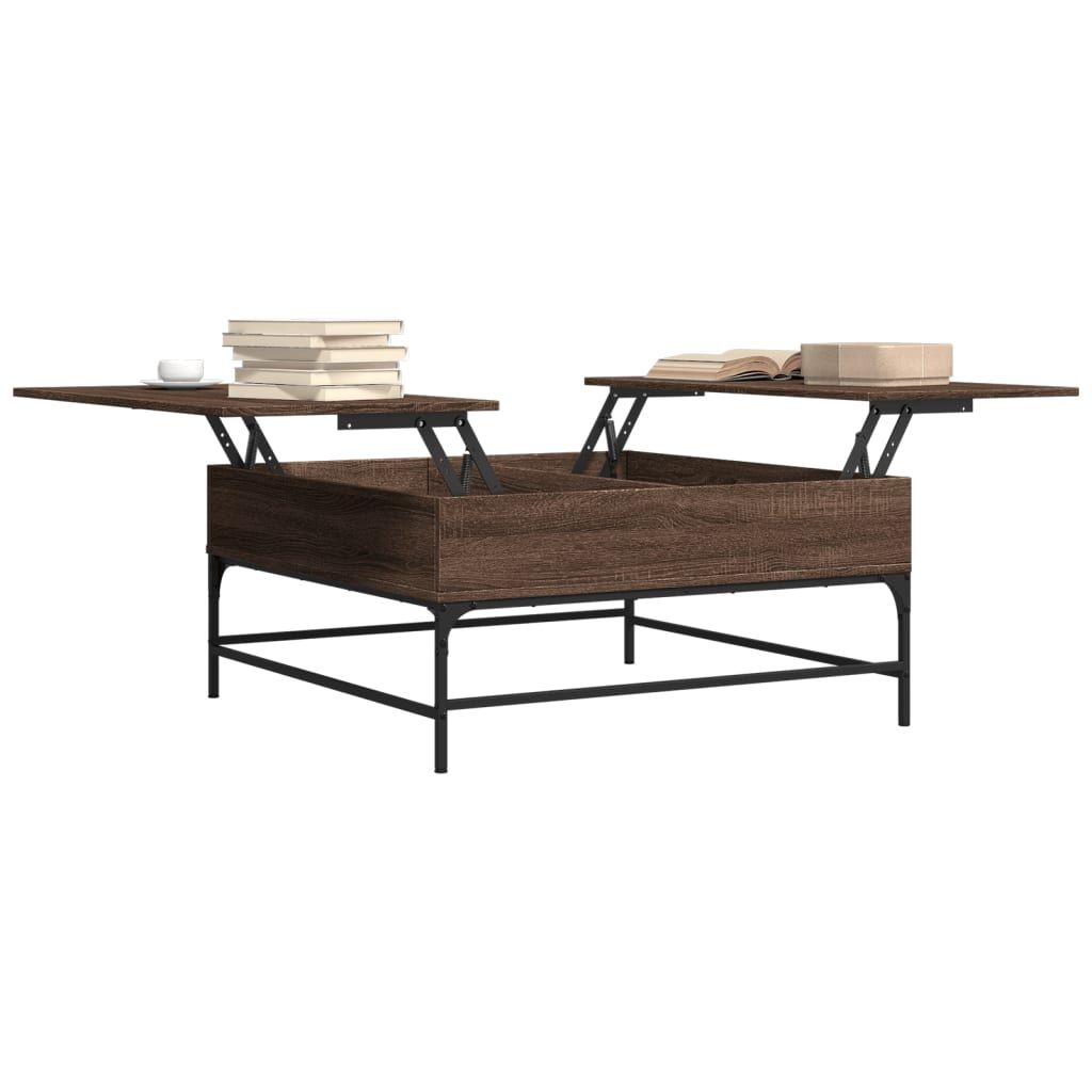Kavos staliukas, rudas ąžuolo, 95x95x45cm, mediena ir metalas