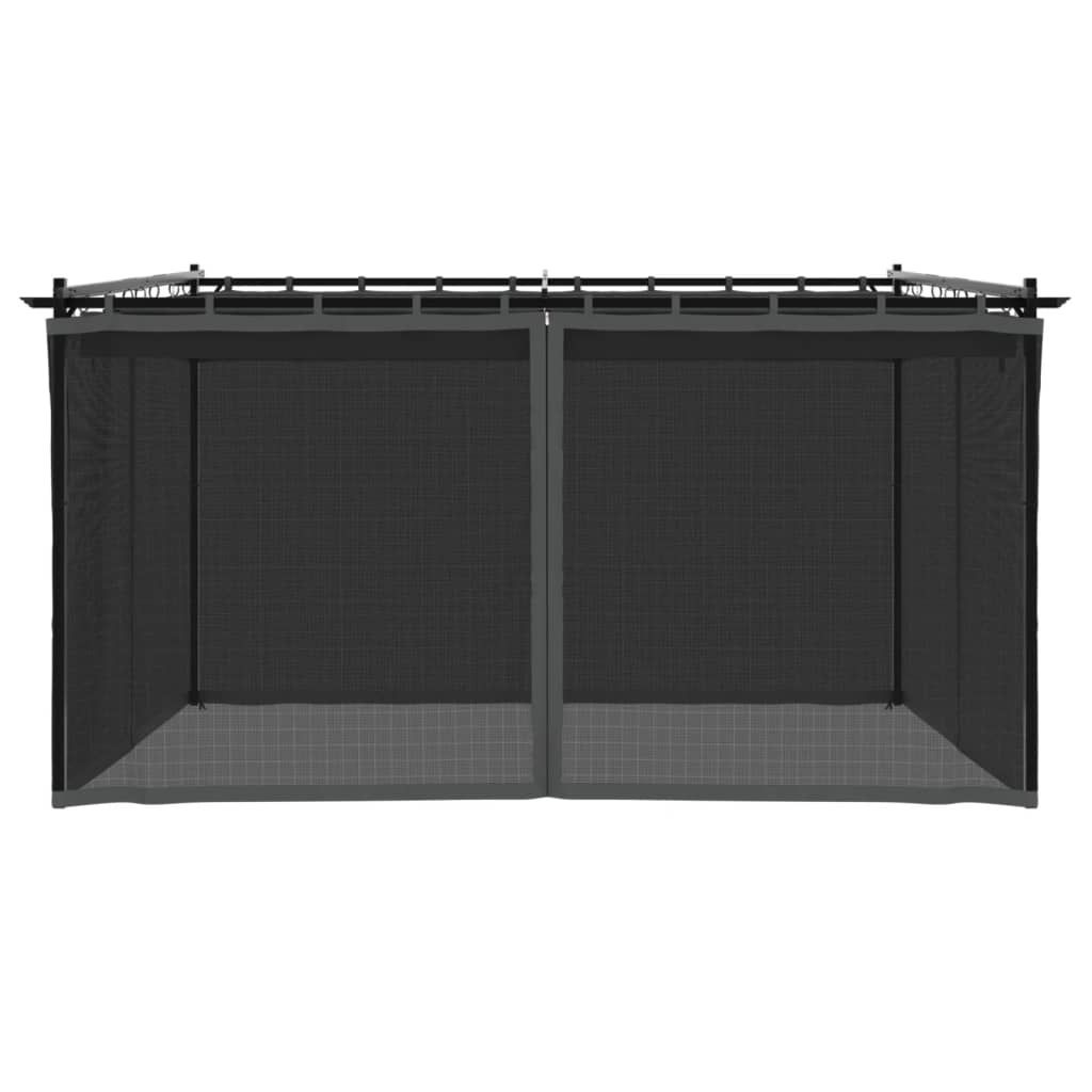 Pavėsinė su tinklinėmis sienelėmis, antracito, 4x3m, plienas