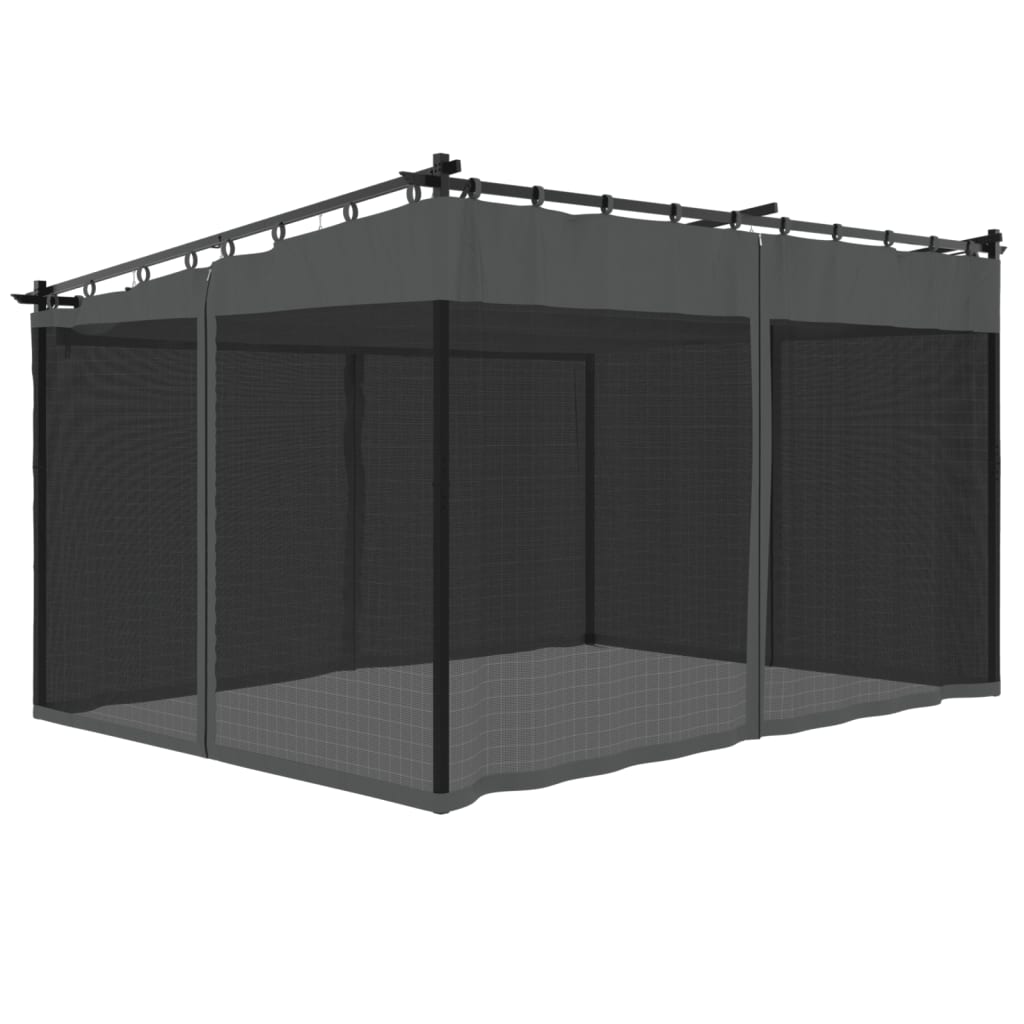 Pavėsinė su tinklinėmis sienelėmis, antracito, 4x3m, plienas