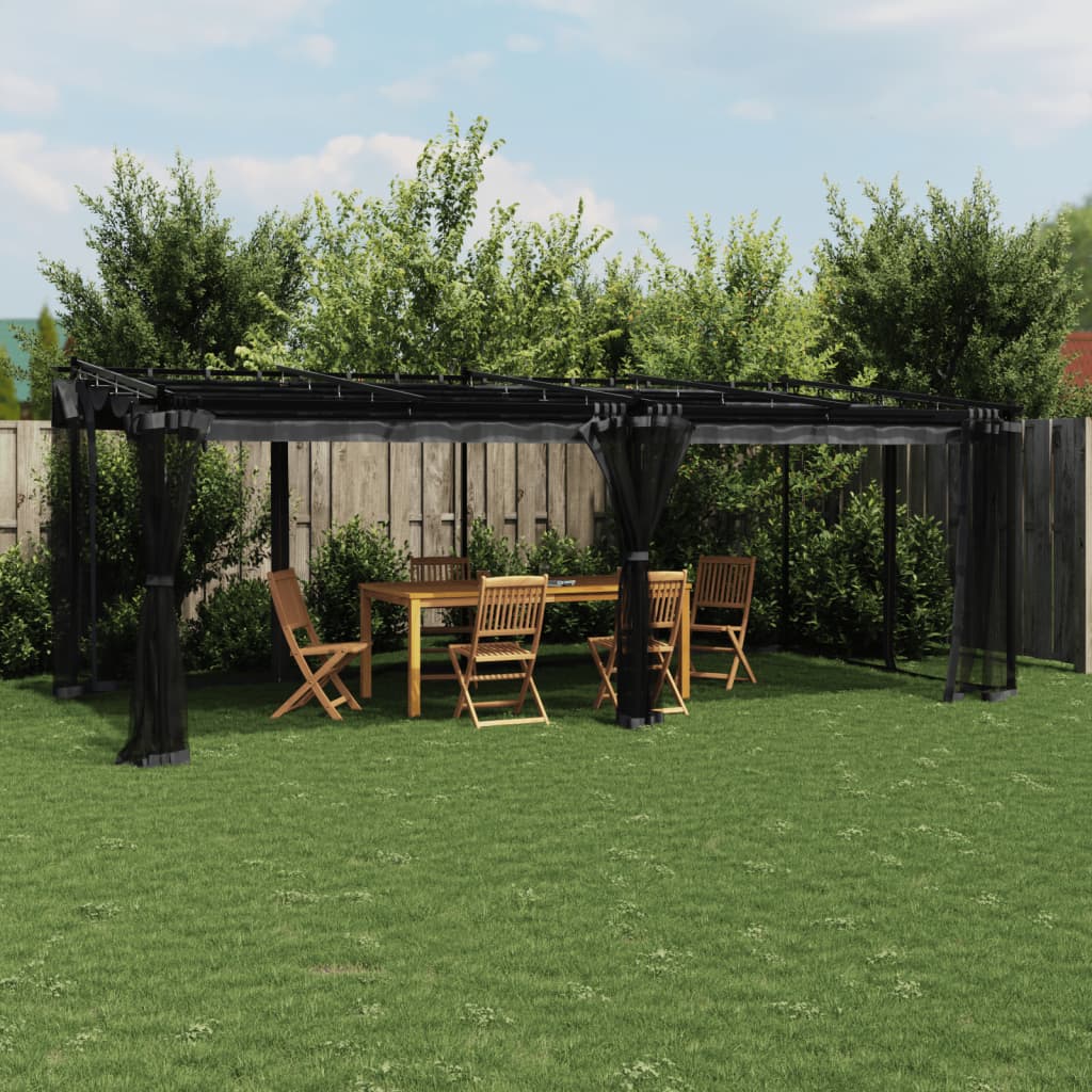 Pavėsinė su tinkleliu GARNET, antracito, 6x4m