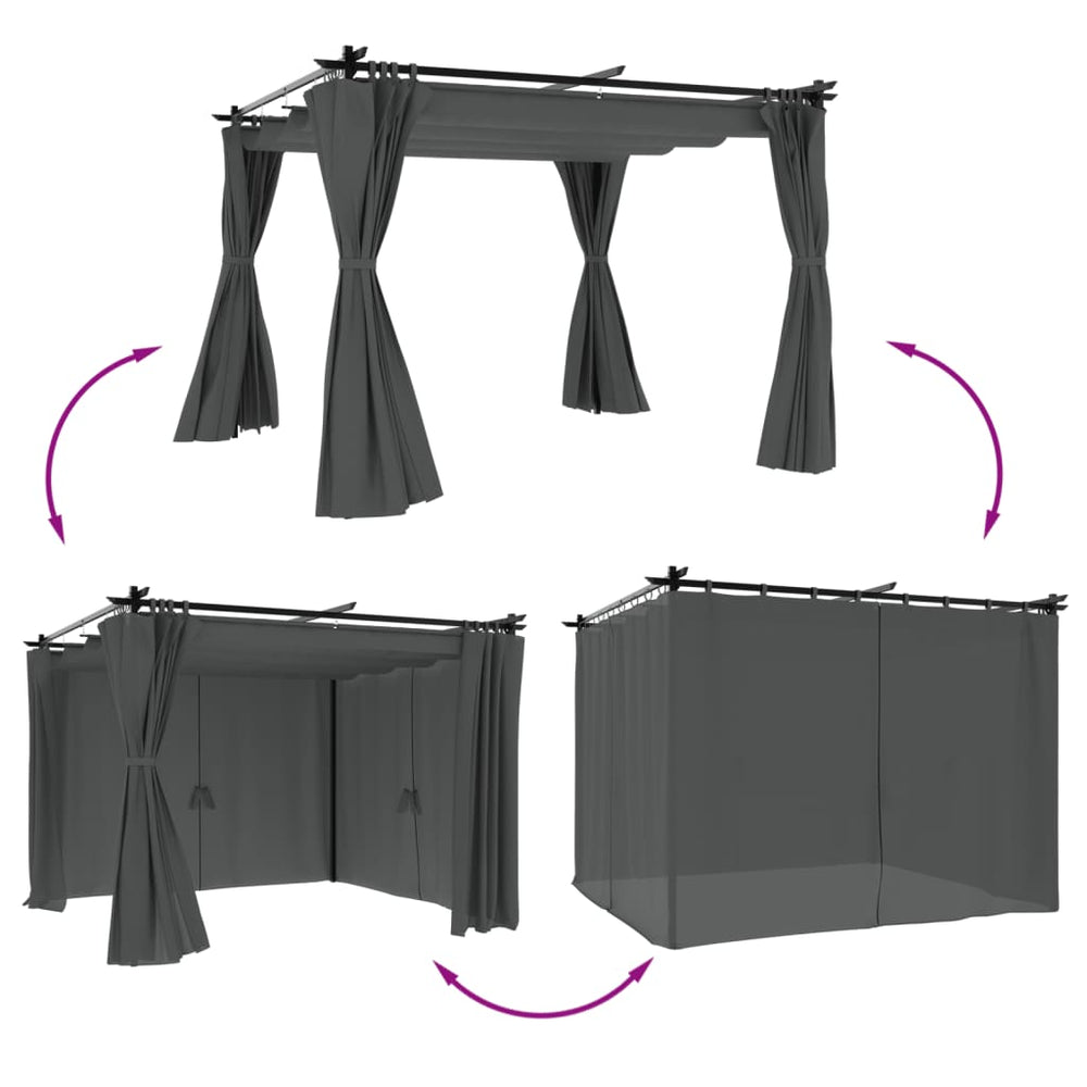 Pavėsinė su užuolaidomis, antracito, 3x3m, plienas