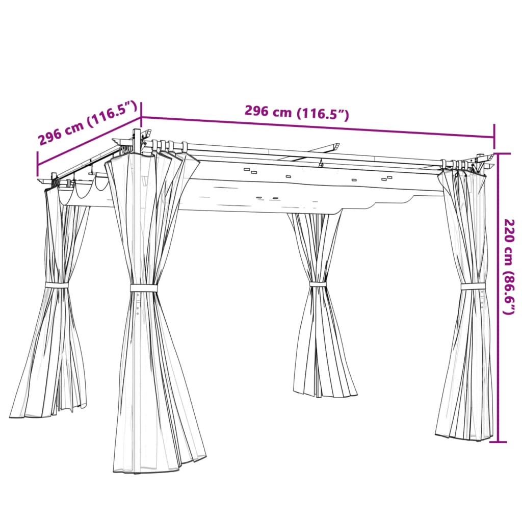 Pavėsinė su užuolaidomis, antracito, 3x3m, plienas