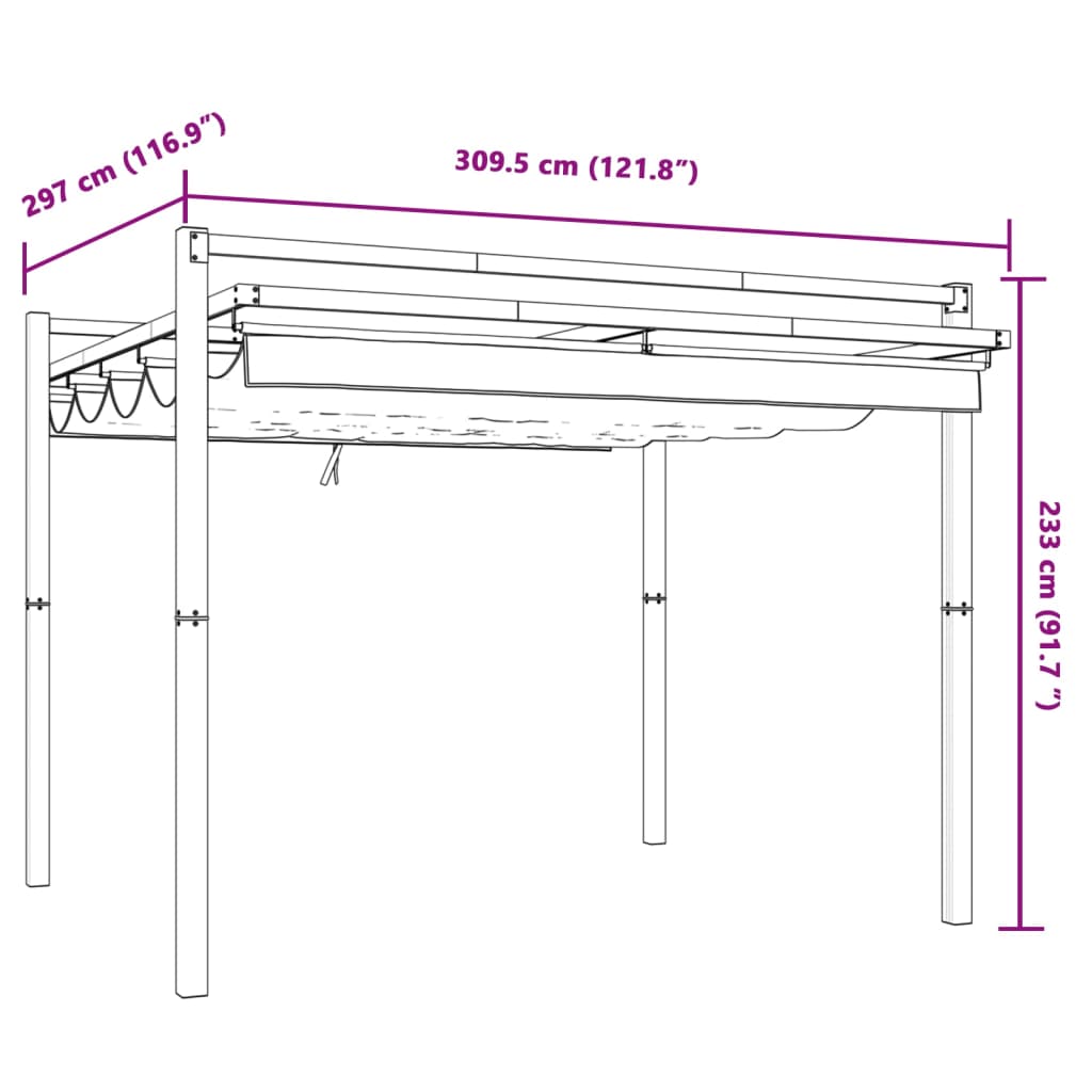 Retractable roof gazebo HELIOS, anthracite, 3x3m