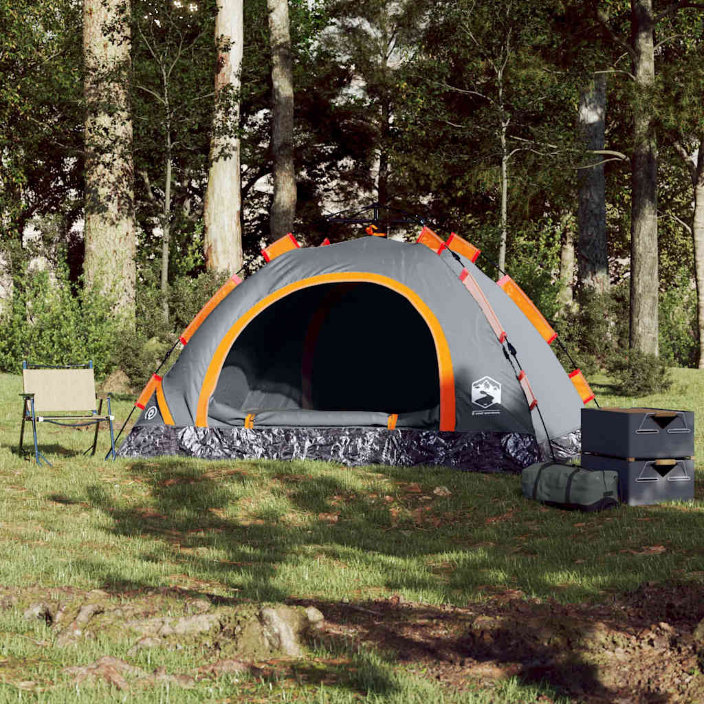 Camping tent, grey and orange, four-person