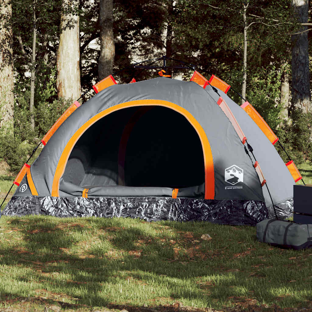 Camping tent, grey and orange, four-person