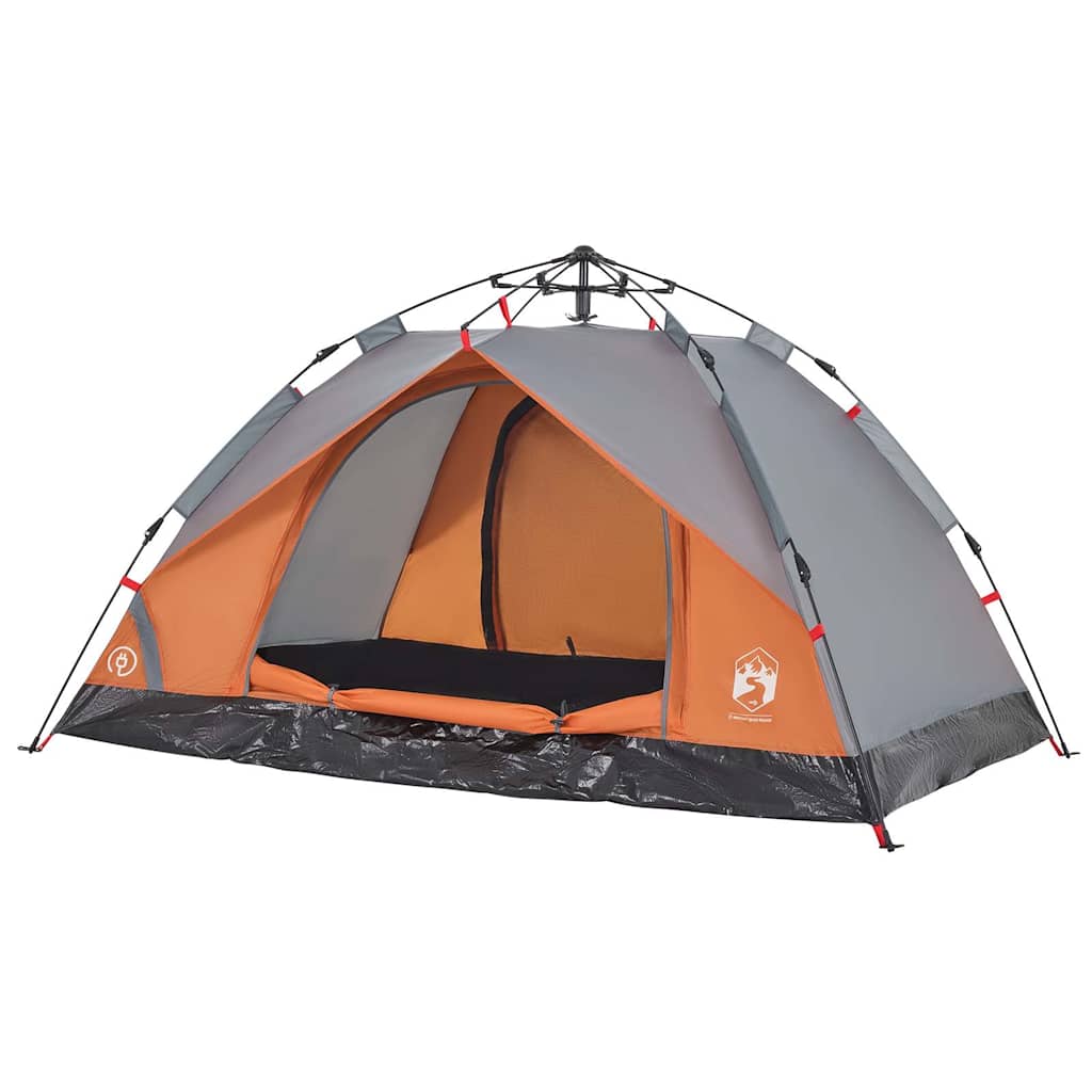 Camping tent, grey and orange, two-person, dome-shaped
