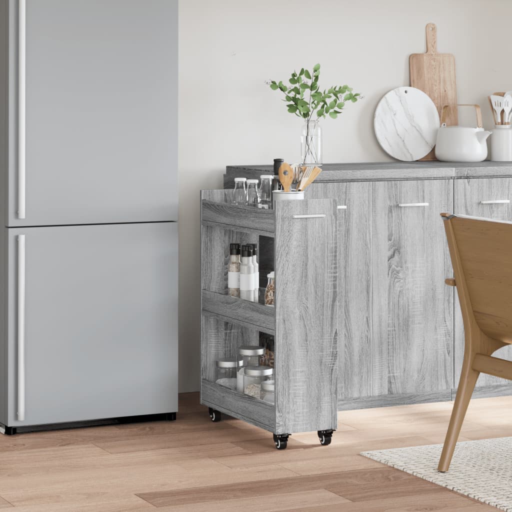 Cabinet with castors, grey, 60x22x79cm, engineered wood