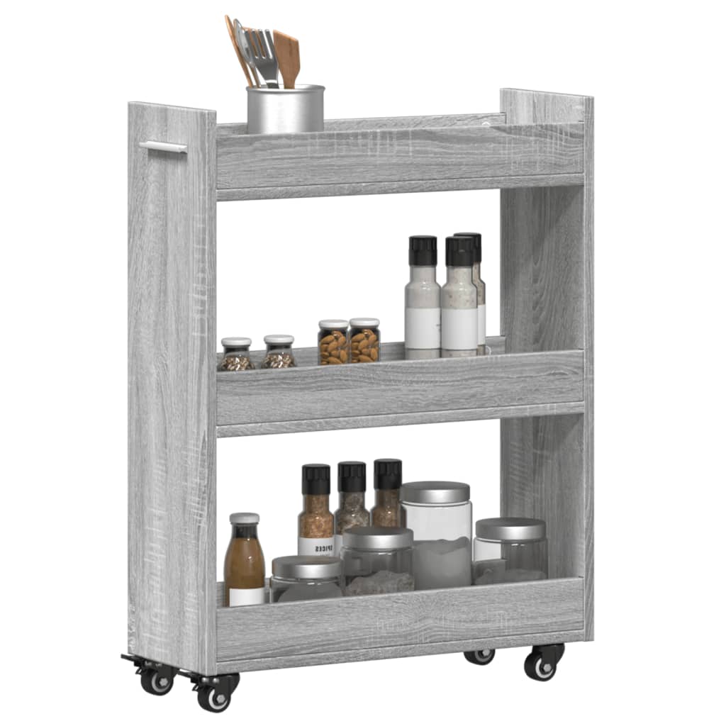 Cabinet with castors, grey, 60x22x79cm, engineered wood