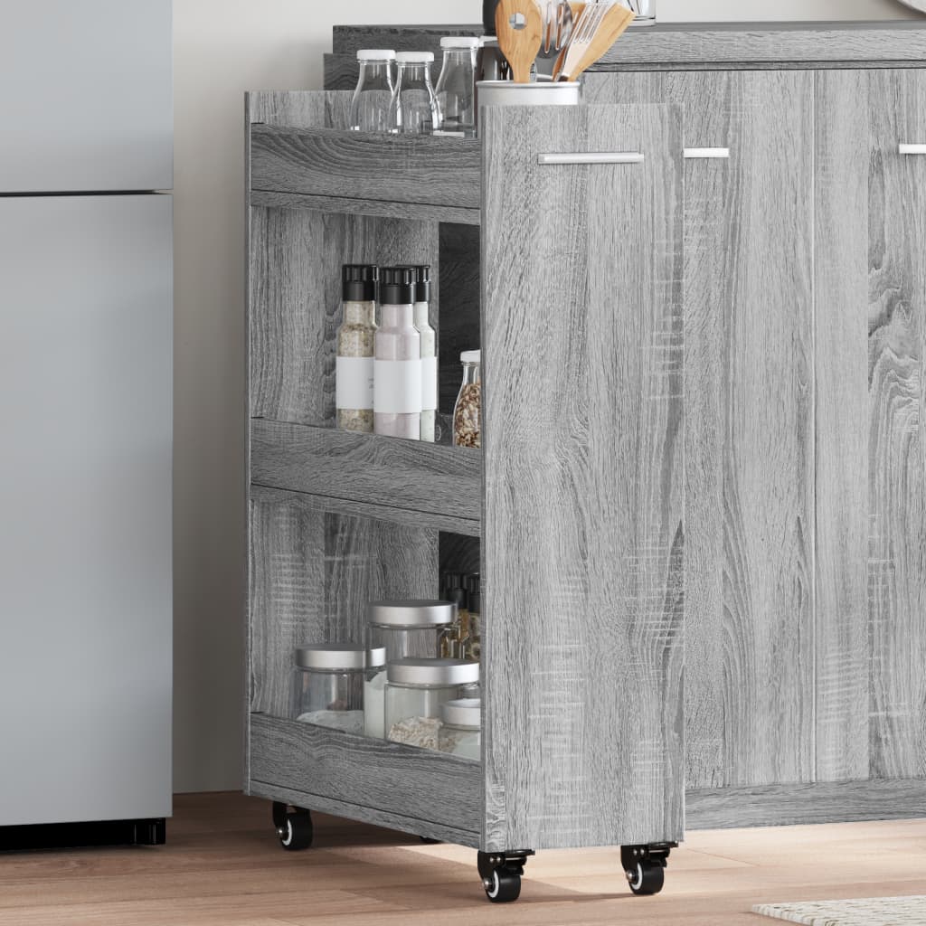 Cabinet with castors, grey, 60x22x79cm, engineered wood