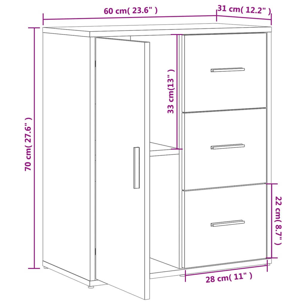 Side cabinet, grey oak, 60x31x70cm, engineered wood