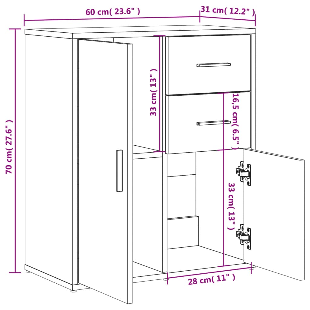 Šoninė spintelė, sonoma ąžuolo, 60x31x70cm, apdirbta mediena