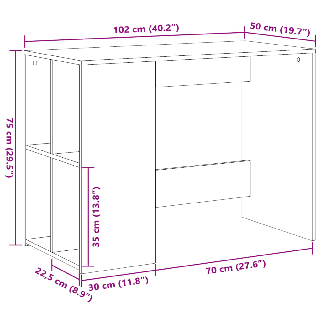 Desk, grey oak, 102x50x75cm, engineered wood