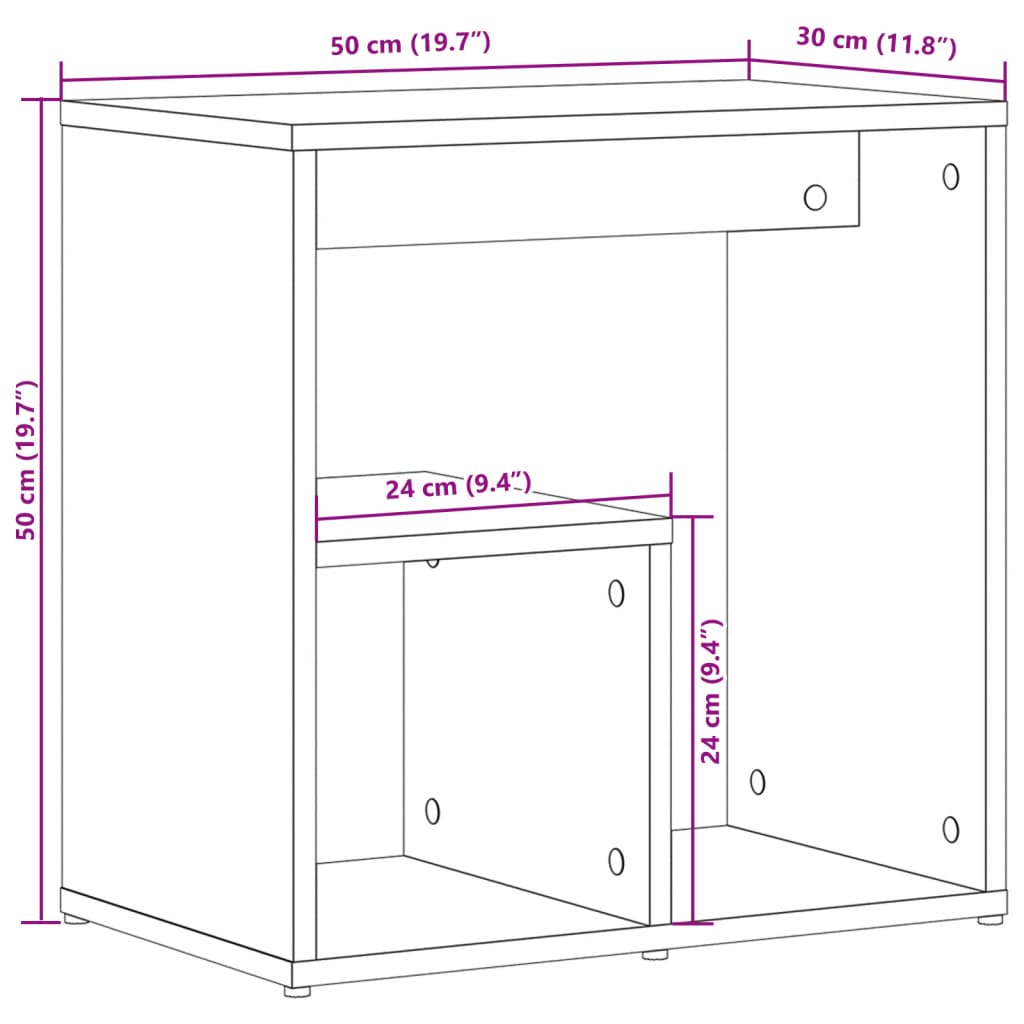 Side Tables, 2 pcs., Grey Oak, 50x30x50cm, Wood