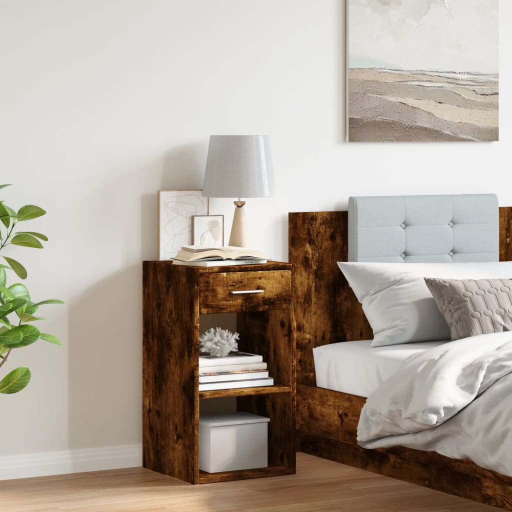 Bedside table, smoky oak, 35x34x65cm, engineered wood