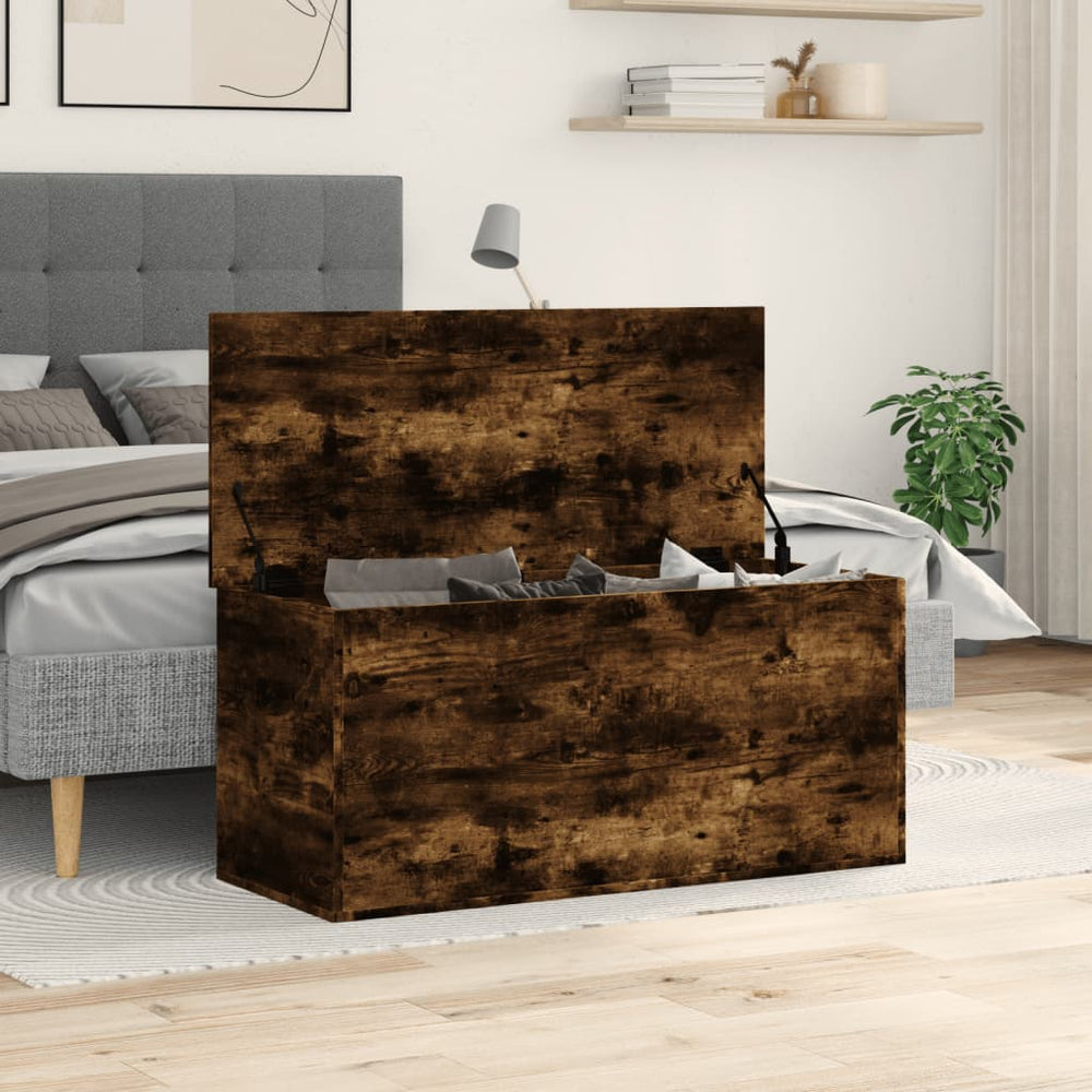 Storage box, smoked oak, 100x42x46cm, treated wood