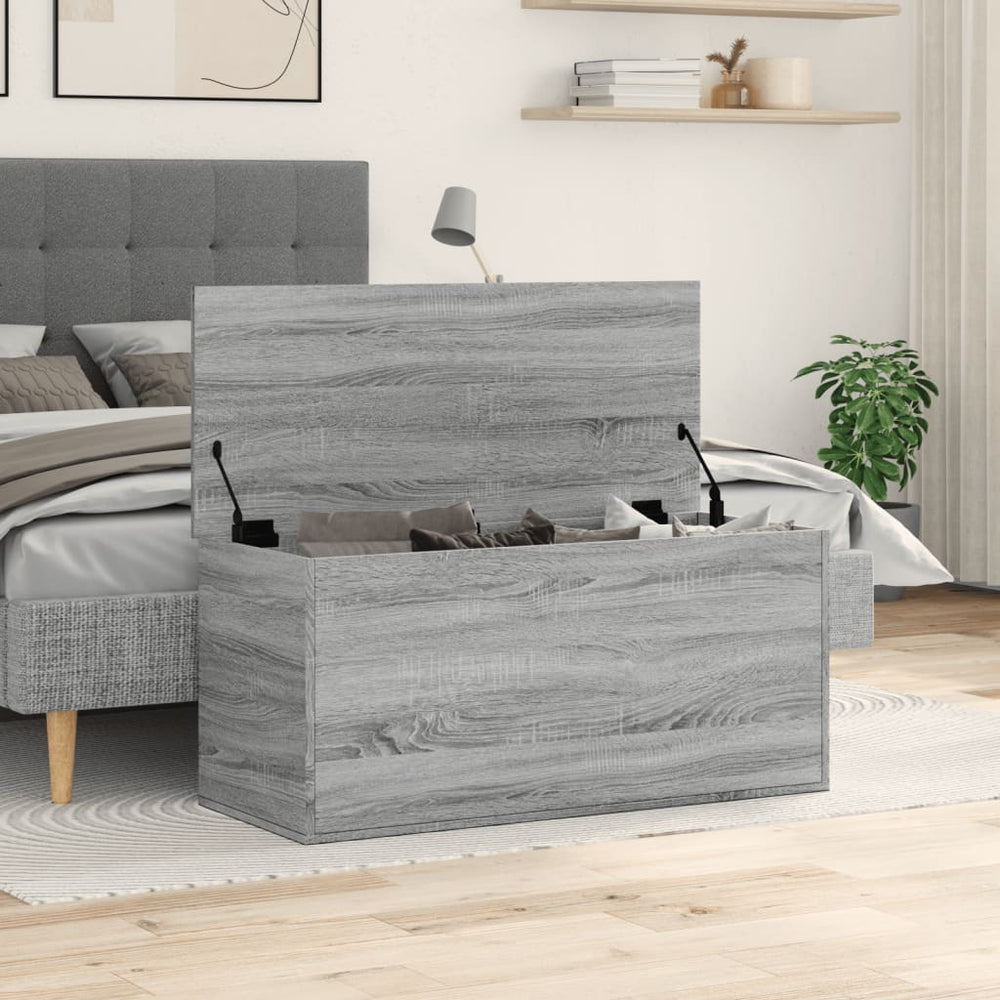 Storage box, grey oak, 100x42x46cm, treated wood