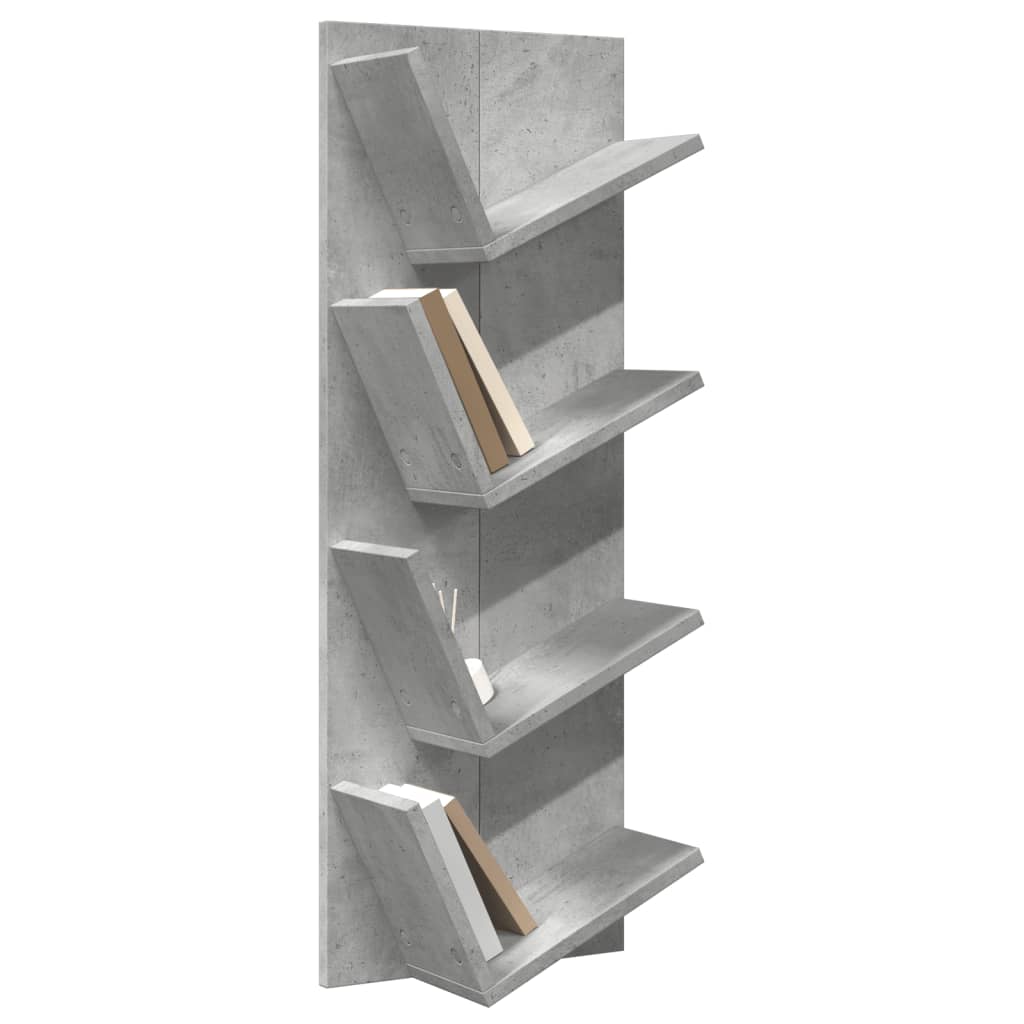 Sieninė knygų lentyna, 4 aukštų, betono pilka, 33x16x90cm