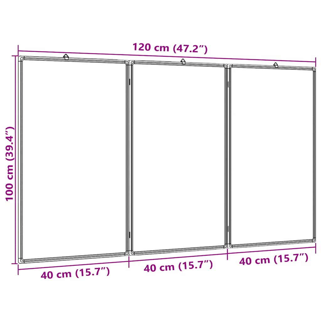 Magnetic whiteboard, 120x100x1.7cm, aluminum, foldable