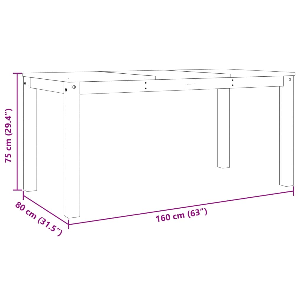 Dining table Panama, white, 160x80x75cm, solid pine
