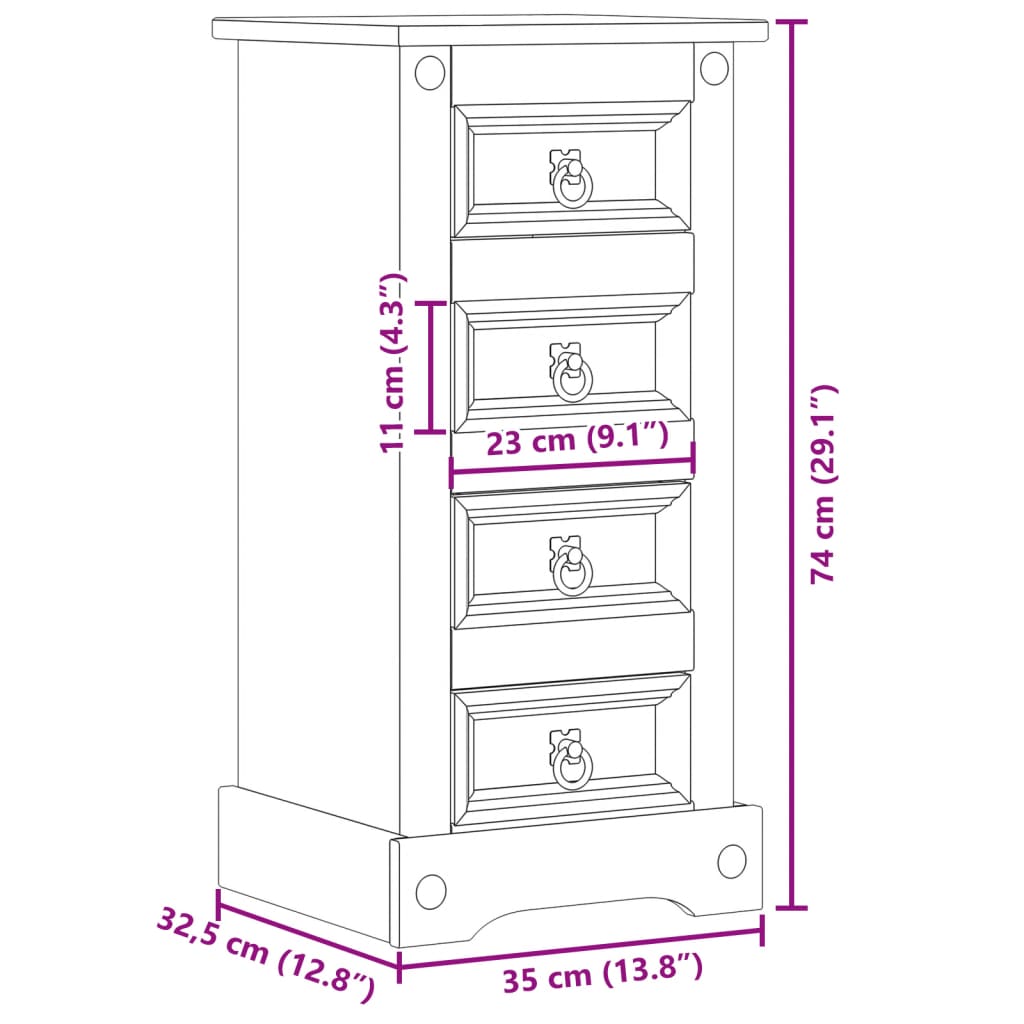 Bedside table Corona, 35x32.5x74cm, solid pine wood