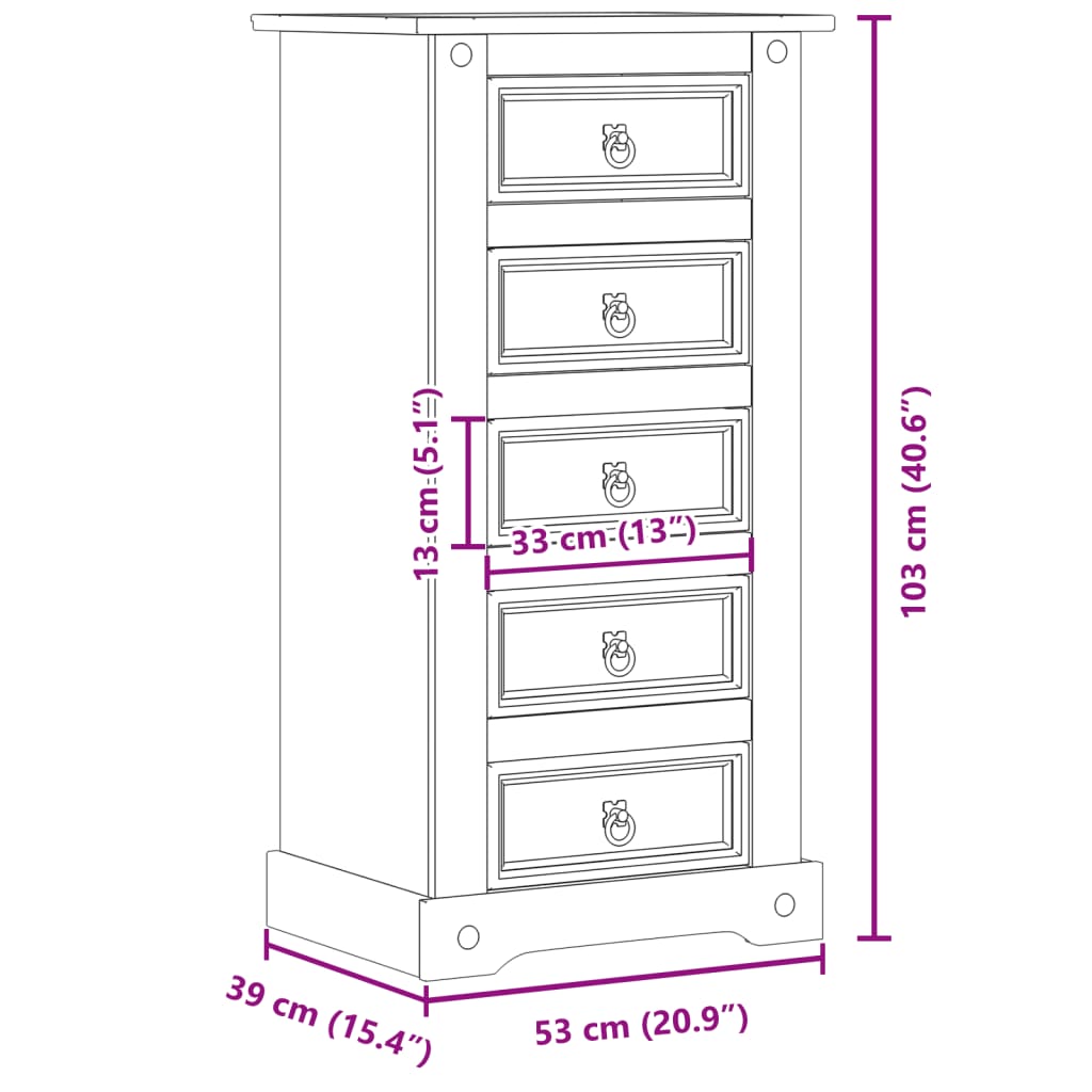 Corona Nightstand, 53x39x103cm, solid pine wood