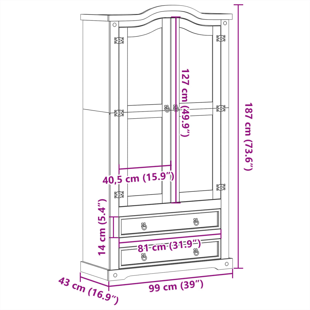 Glass display cabinet Corona, 99x43x187cm, pine