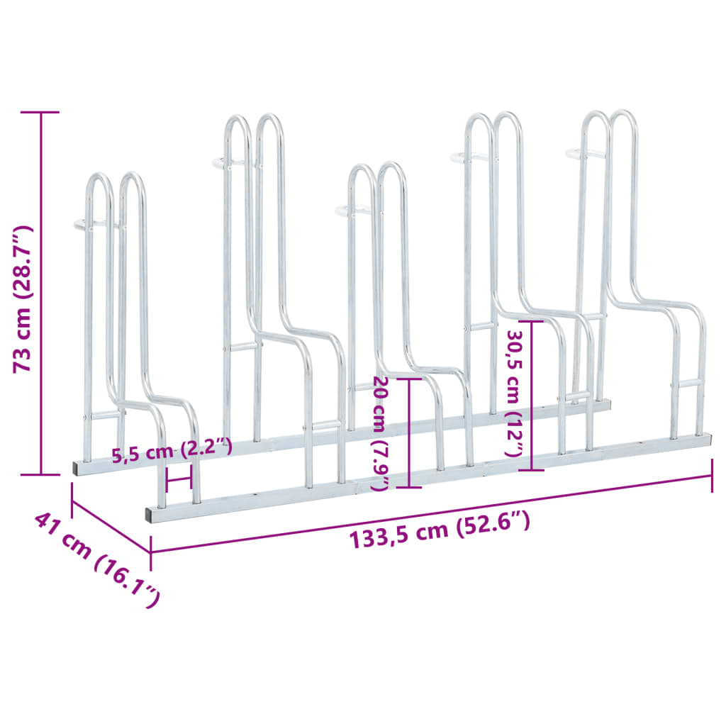 Bike rack for five bicycles, galvanized steel