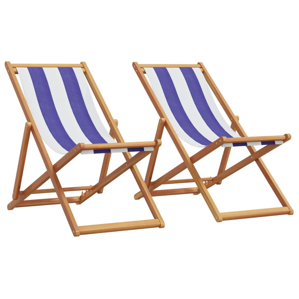 Folding beach chairs, 2 pcs., blue/white, fabric