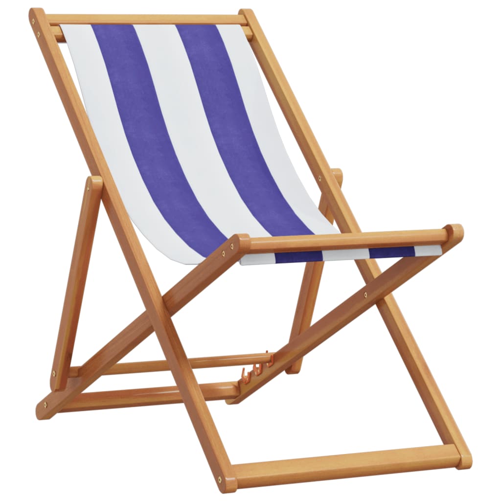 Folding beach chairs, 2 pcs., blue/white, fabric