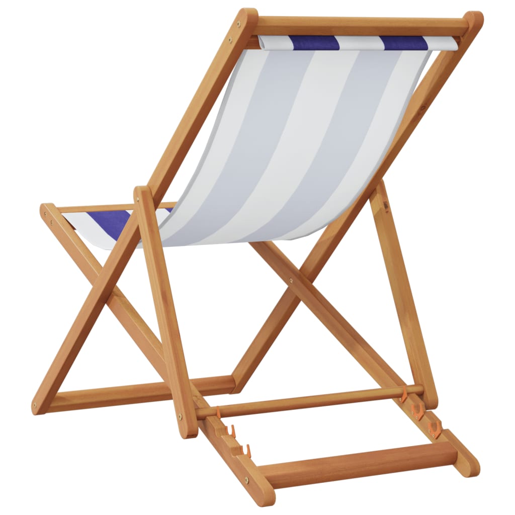 Folding beach chairs, 2 pcs., blue/white, fabric