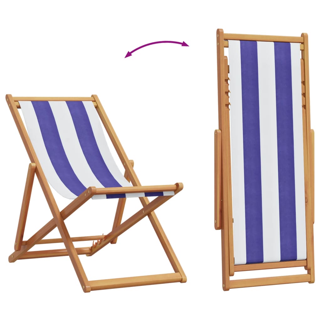 Folding beach chairs, 2 pcs., blue/white, fabric