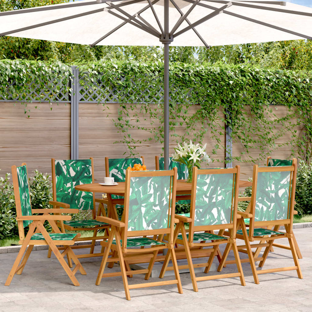 Reclining garden chairs, 8 pcs., green, fabric and wood