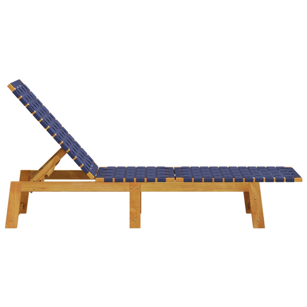 Sunloungers, 2 pcs., dark blue, solid acacia/fabric