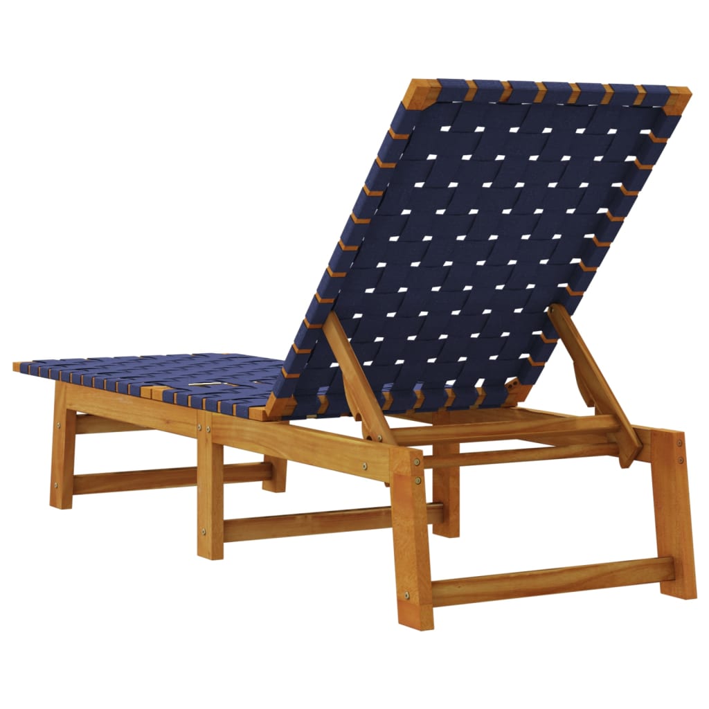 Sunloungers, 2 pcs., dark blue, solid acacia/fabric