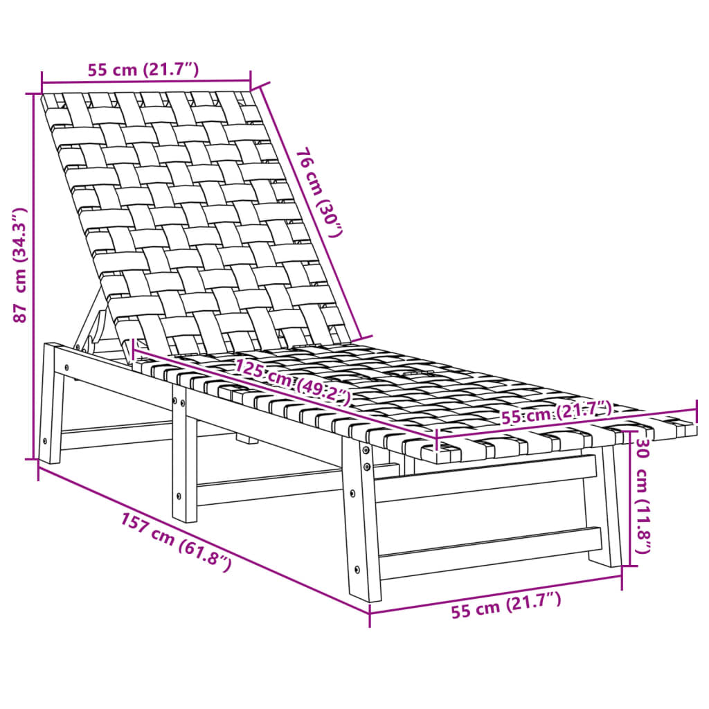 Sunloungers, 2 pcs., dark blue, solid acacia/fabric