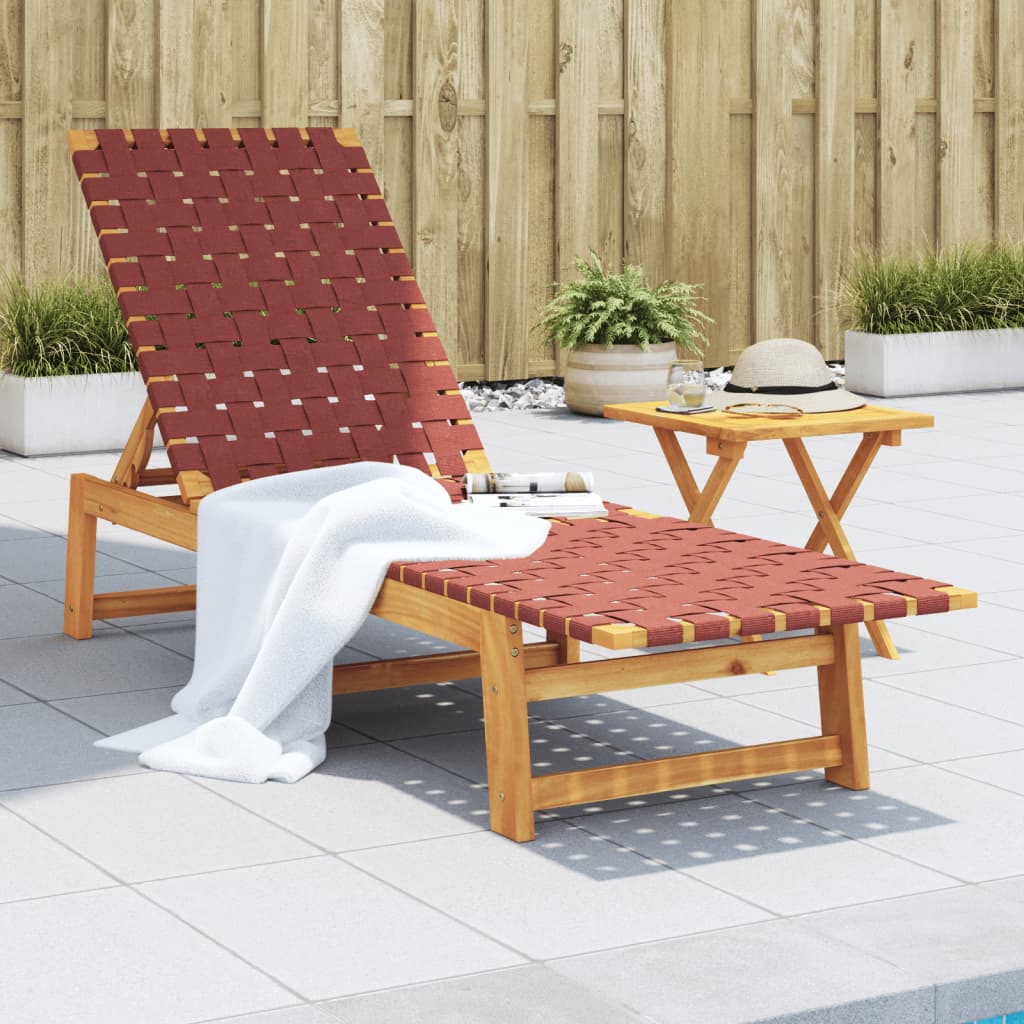 Sun Lounger with Table, Red, Solid Acacia Wood/Fabric