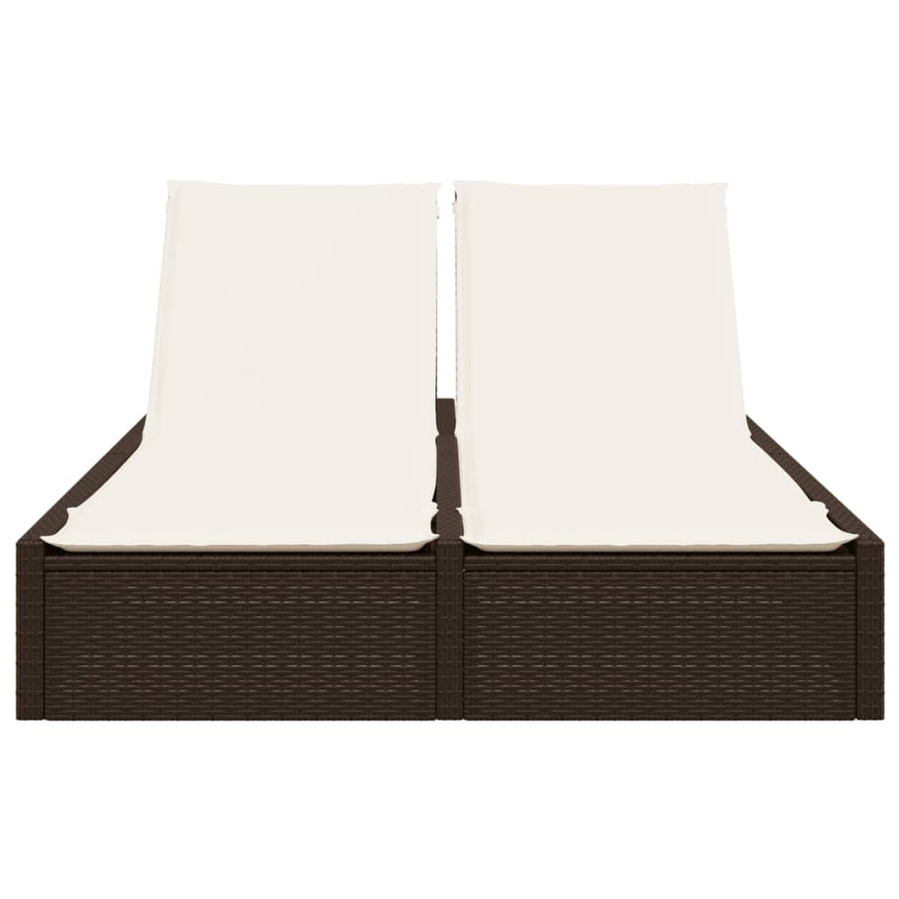 Double sun lounger with cushions, brown, poly rattan