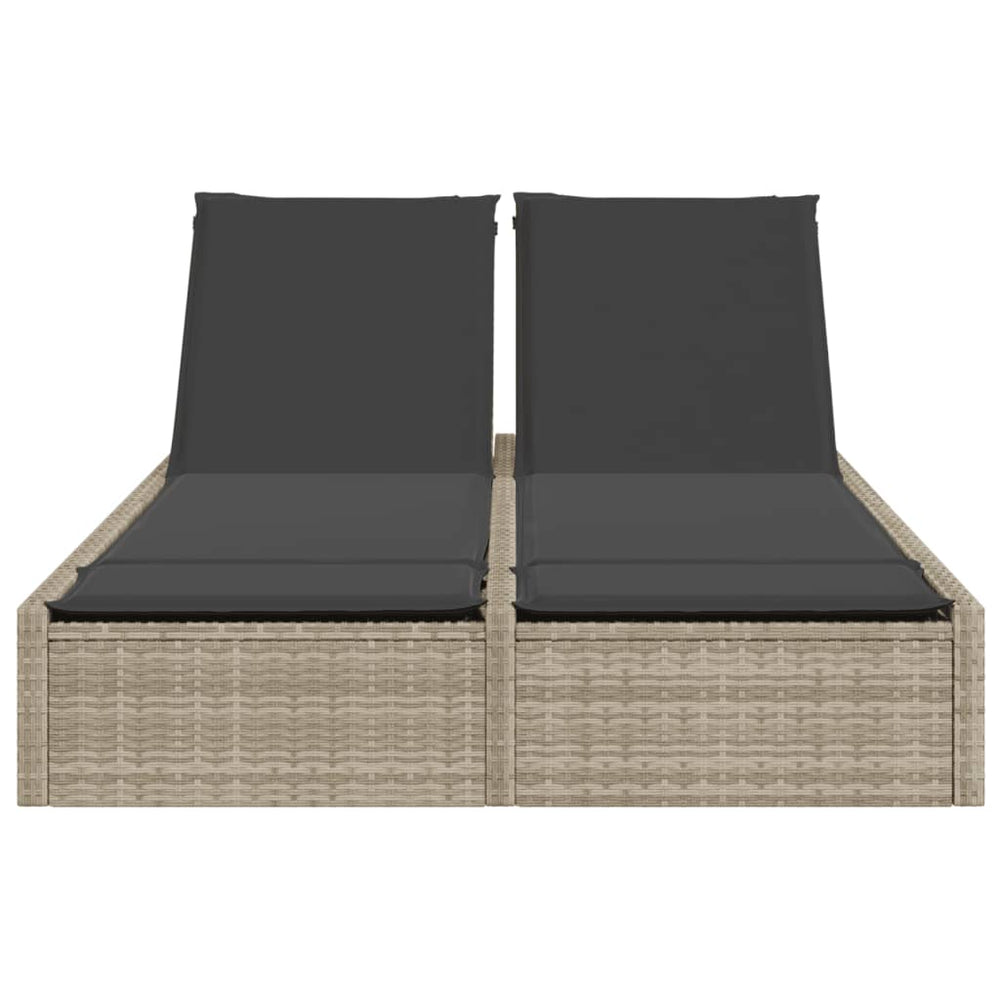 Two-seater sun lounger with cushions, grey, poly rattan