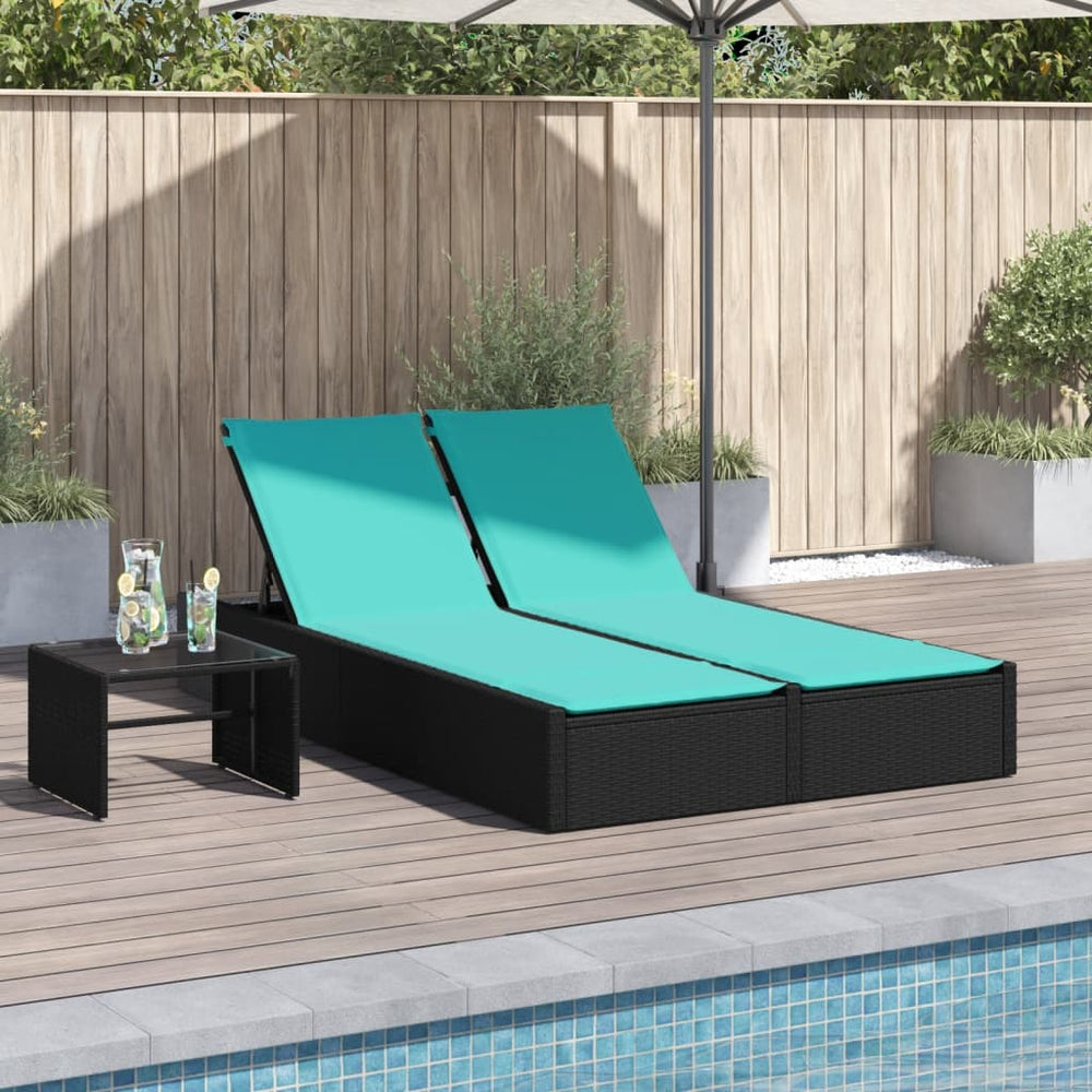 Double daybed with cushions, black polyrattan