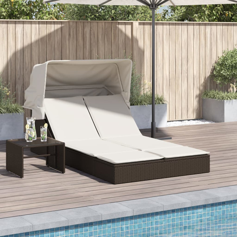 Double sun lounger, brown, poly rattan