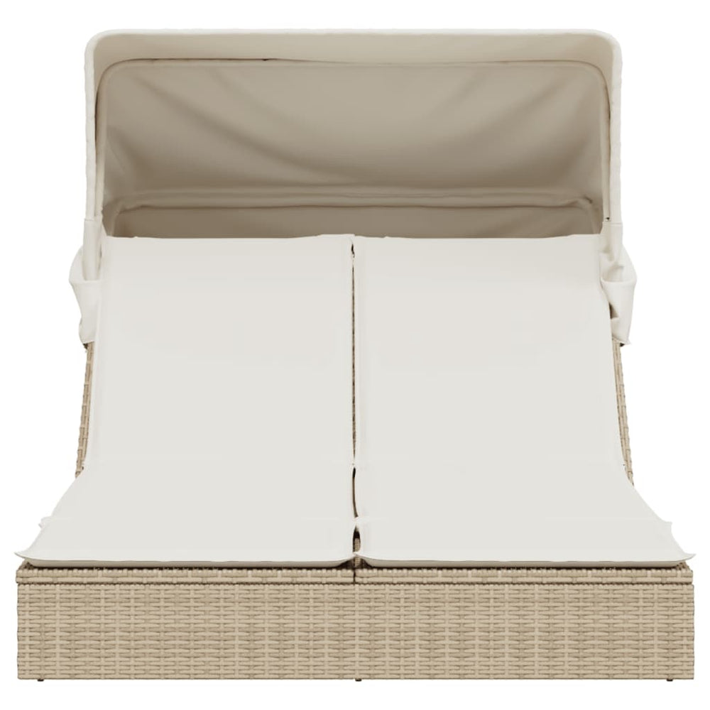 Two-seater sun lounger, sand-coloured, poly rattan