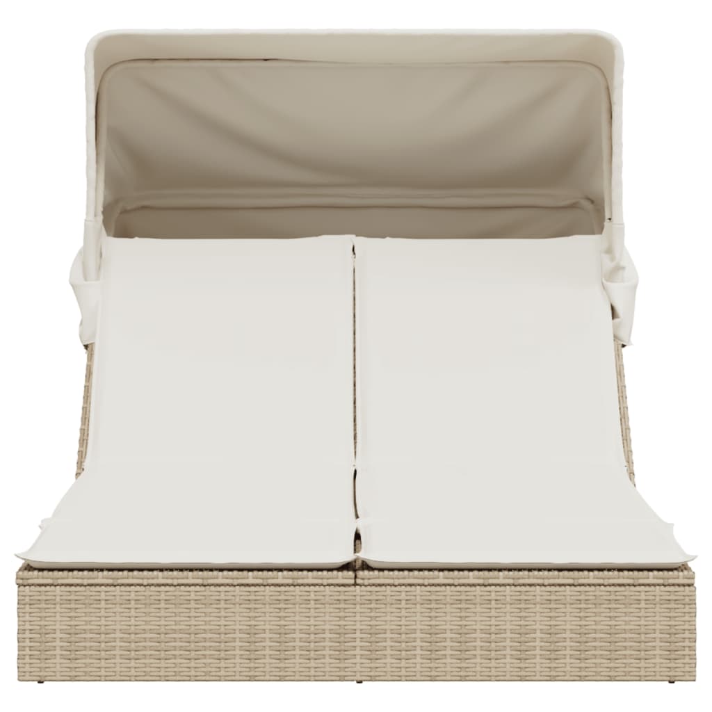 Two-seater sun lounger, sand-coloured, poly rattan