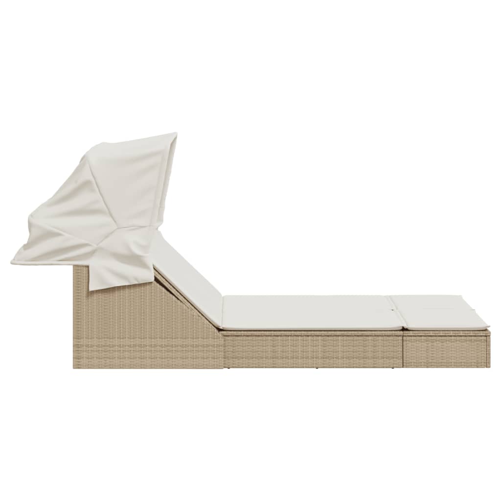 Two-seater sun lounger, sand-coloured, poly rattan