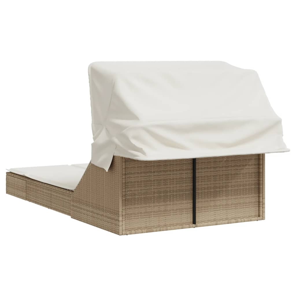 Two-seater sun lounger, sand-coloured, poly rattan